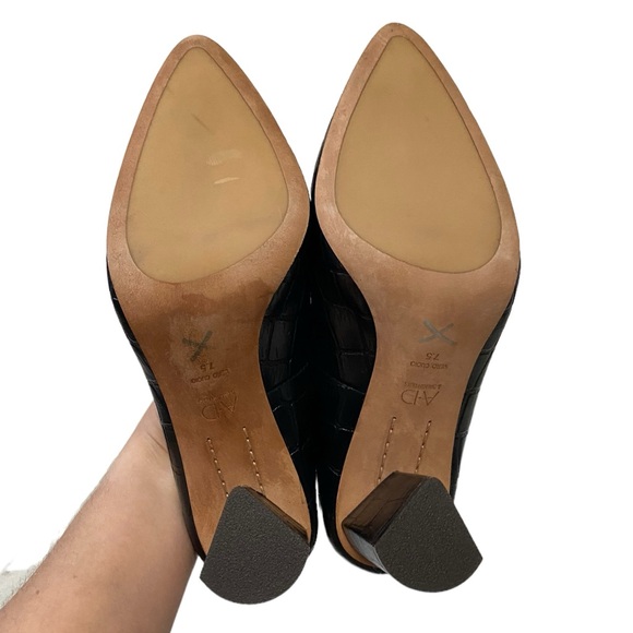 AD & Daughters Esmea Croc Printed Fall Preppy Chic Leather Pumps Black 7.5 - Picture 10 of 13